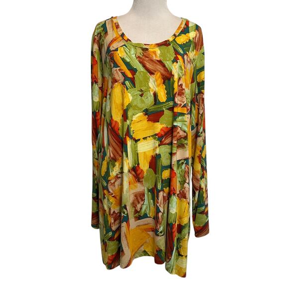 LOGO Lori Goldstein Painterly Artsy Tunic Womens Size 2X Green Multicolor Top - Picture 2 of 8